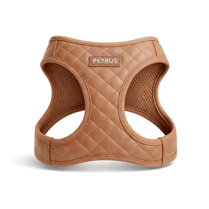 Step in Dog Cat Harness Lightweight Breathable Mesh Soft Padded Pet Vest Vegan Leather Choke Free Escape Proof for Small Medium Dogs (Tan Brown, Large) - color: Tan Brown, size: Large: Neck=12.5-14''/Chest:18-21''