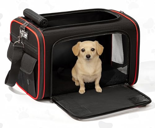 EliteField Soft-Sided Pet Carrier (3-Year Warranty, Airline Approved), Foldable Travel Bag with Removable Fleece Bed for Dogs, Cats & Small Pets, Scratch-Resistant Mesh - color: Black, size: 18.0"L x 11.1"W x 11.0"H