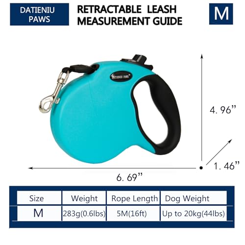 16Ft Chew Proof Retractable Dog Leash Anti-Chewing Wire Ropes Hands-Free Adjustable Safety Lock Durable Nylon Belt for Medium Dogs Blue M - color: Blue, size: Medium