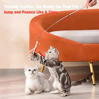 BEBOBLY 3-in-1 Retractable Cat Wand Toy for Indoor Cats - color: Pink