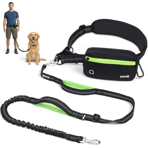 Dog Leash Hands Free, Waist Leash for Dog Walking with Pouch Removable| Shock Absorbing Bungee| Thickened Lumbar pad & Comfortable Dual Handles| Dog Running and Training,for 33-120lbs Dogs - color: Black, size: Large