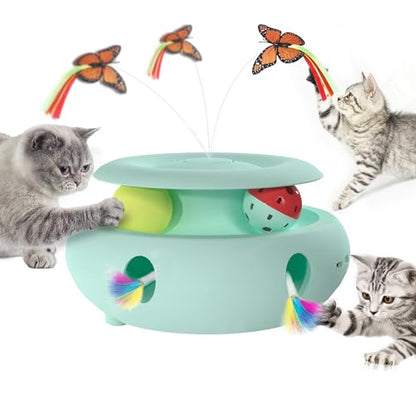 Cat Toys,3-in-1 Interactive Cat Toys for Indoor Cats,Rechargeable Automatic Interactive Cat Toy with Fluttering Butterfly,Smart Sensor 6 Holes Mice Whack-A-Mole and Track Balls,Blue - color: blue