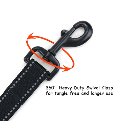 Wagtime Club Double Handle Dog Leash, 6ft Long Heavy Duty Dog Leash with Paded Traffic Handles for Extral Control and Training, Dual Handles Leads, Large Medium Small Dogs (Reflective Black) - color: Reflective Black