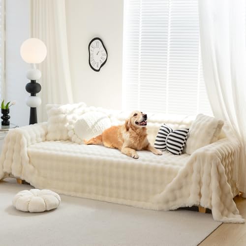 Foreate Fuzzy Plush Sofa Covers, Faux Fur Couch Cover for 3 Cushion Couch Sofa, Sectional Couch Cover, Warm L Shaped Sofa Slipcovers for Dogs, Cats (Beige, 71" x 118") - color: Beige, size: Large: 71"x118 "