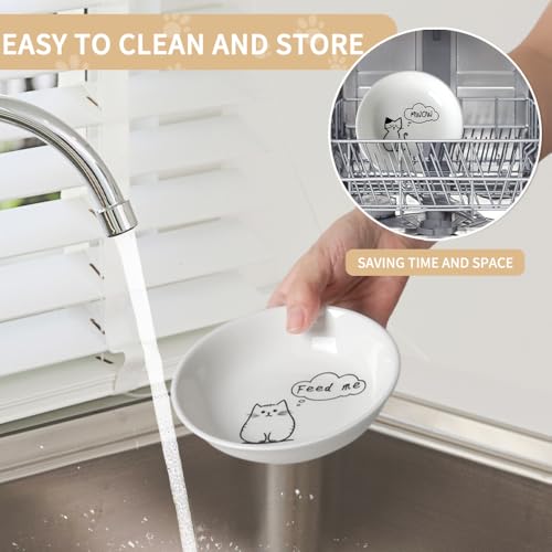 HAPPY KIT 2pcs Little Cat Bowls,5Inch Cat Food Bowl for Indoor Cats,Cute Kittens Plate/Dish/Dishes Set with Non-Slip Relief of Whisker Fatigue for Kitten - Microwave and Dishwasher Safe - color: Kitten pattern