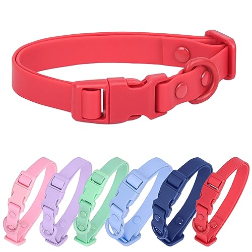 Waterproof Dog Collar Soft Rubber Dog Collar with Safety Buckle Adjustable Pet Collars for Small Medium Large Dogs - color: Red, size: M