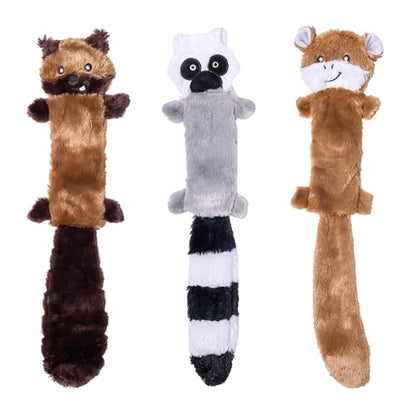 ZippyPaws Skinny Peltz - No Stuffing Dog Toy Pack to Keep Them Busy, for Medium and Large Dogs, Squeaky Pet Toys, Unstuffed Chew Toys, Soft Plush Variety Pack, Chipmunk, Lemur, and Monkey - 18" - style: Chipmunk, Lemur, Monkey - Large (3-pack)