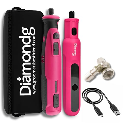 Diamondg Cordless Dog Nail Grinder with Quiet Sound & LED Tip for Large & Small Dogs, 4hrs. Runtime, 2 Bits Included, Pink - color: 008 - Pink + 2 Bits