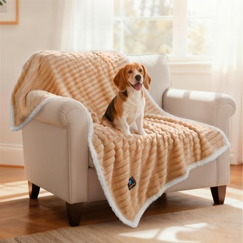 Luciphia Waterproof Dog Blanket for Medium Large Dogs Ultra-Soft Calming Cut Pile Flannel Throw Durable & Warm Furniture Protection for Couch Car Pet Blanket Machine Washable Warm Caramel,M(57''x40'') - color: Warm Caramel, size: M(57''x40'')