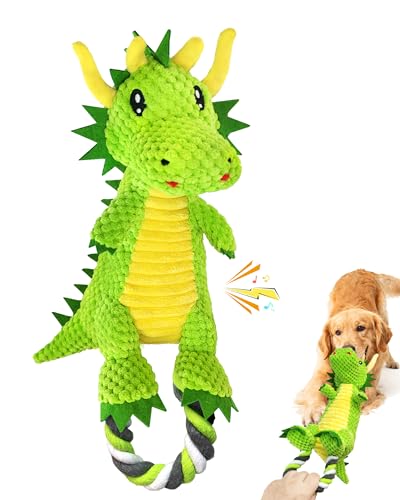 Jeefome Interactive Squeaky Dog Chew Toy,Plush Dog Rope Toys for Small Medium and Large Dogs,Tug of War Dog Toys to Keep Them Busy,Training Reward Gift,Teeth Cleanin - style: Dinosaur