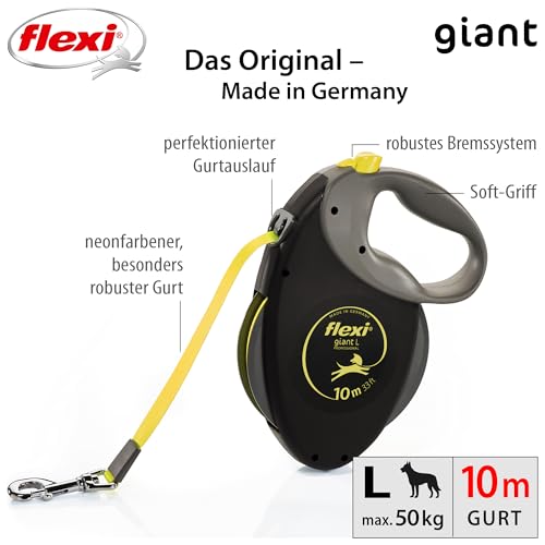 Flexi Giant Professional, Gurt, L: 10 M, Schwarz/Neon - size: X-Large (10 m)