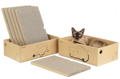 Cat Scratcher with 2 Boxes, 6 PCS Replacement Reversible Cat Scratching Board for Cat Paws, Large Cat Scratcher Cardboard Corrugated for Indoor Cats