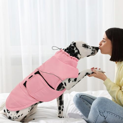 Peferhouse Medium Dog Winter Coat - Warm, Windproof Reflective Jacket with Harness Hole - Thick Dog Vest - Pink - color: Pink, size: Medium