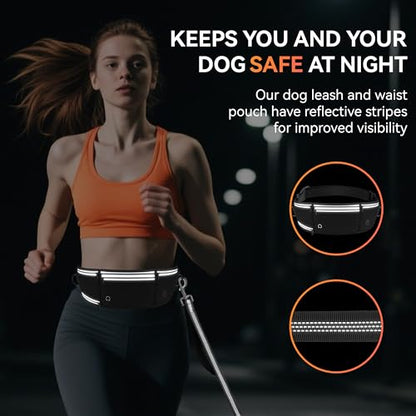 Hands Free Dog Leash with Waist Belt & Zipper Pouch, Heavy Duty Waist Leash for Running, Walking, Jogging and Hiking, Professional Tangle Free Reflective Control Lead for Large Medium Dogs - color: Waist Belt-Black