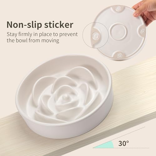 8.26 in White Ceramic Slow Feeder Dog Bowl for Medium and Large Breed,Pet Feeding Dog Food Water Dish Heavy Wighted,Puppy Bowl for Fast Eaters,Puzzle Slow Eating Dish Modern Maze - color: Upgraded White Slow Feeder