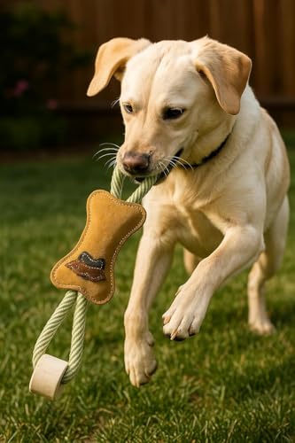 Natural Suede Leather and Rope Chew Toy with Bone Design for Medium and Large Dogs | Durable Interactive Play Toy | Great for Fetch, Tug and Daily Chewing Fun - style: Bone Shape