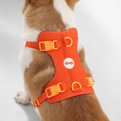 HNS1002A Arlo Medium Adjustable Soft Padded No Pull Pet Harness with 3 Buckles and 3 Leash Clips, Aperol - color: Dark Orange, size: Medium (Chest: 18 - 28")