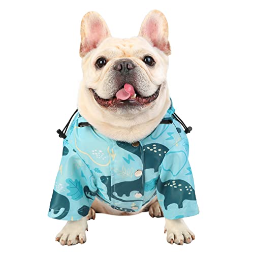 HDE Dog Raincoat Poncho Double Layer Zip Rain Jacket with Removable Hood, Leash Hole for Small to 3XL Dogs and Puppies Dinosaurs - M - color: Dinosaurs, size: Medium