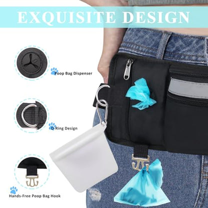 Dog Treat Pouch for Leash Waist Belt Bag, Premium Dog Treat Bag for Dogs Training Puppy Walking Fanny Pack with Divider Zipper Carrier Pocket, Water Bottle Holder, Silicone Insert,Clip,Black - color: black