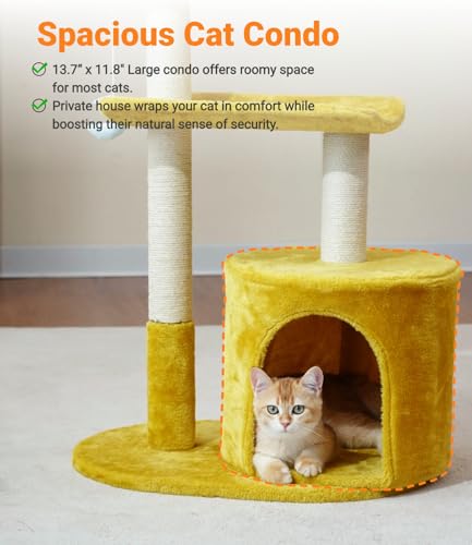 Happi N Pets Cat Tree, 33" Multi-Level Cloud Cat Tree Tower with Cozy Padded Bed & Large Condo for All Sized Cats, Featuring Scratching Posts, Viewing Perch & Toys, Stable Small Cat Tower - size: 33" with Condo