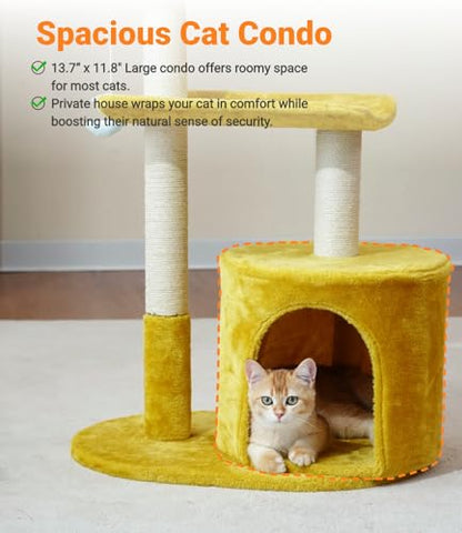 Happi N Pets Cat Tree, 33" Multi-Level Cloud Cat Tree Tower with Cozy Padded Bed & Large Condo for All Sized Cats, Featuring Scratching Posts, Viewing Perch & Toys, Stable Small Cat Tower - size: 33" with Condo