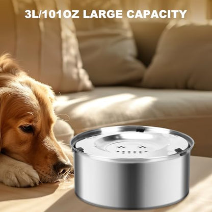 3L/101oz Dog Water Bowl No Spill, No Spill Water Bowl for Dogs|Spill Proof, Stainless Steel Slobber Stopper for Messy Drinkers, Small Medium & Large Dogs