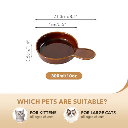 Havniva Ceramic Cat Bowl Whisker Friendly 5.5” Cat Dishes Shallow Cat Food Bowl Anti-Slip Pet Water Bowls for Indoor Cats, Wide Cat Food Dish Prevent Whisker Fatigue (3 Pack) - color: Caramel Brown - C
