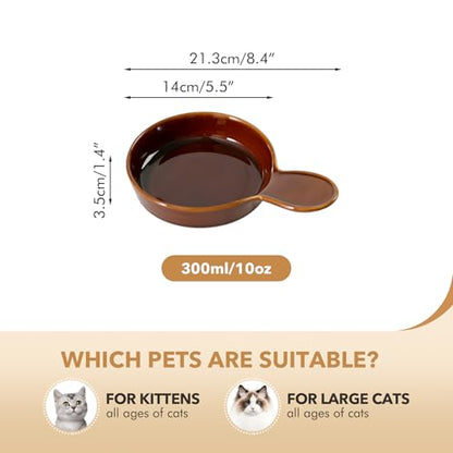 Havniva Ceramic Cat Bowl Whisker Friendly 5.5” Cat Dishes Shallow Cat Food Bowl Anti-Slip Pet Water Bowls for Indoor Cats, Wide Cat Food Dish Prevent Whisker Fatigue (3 Pack) - color: Caramel Brown - C