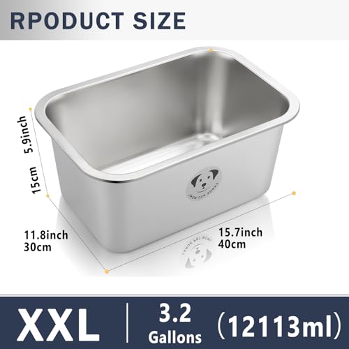 Stainless Steel Dog Bowls for Large Dogs, High Capacity Metal Dog Food Bowls, Food and Water Bowl for Larges, X-Large, and Big Dogs 3.2 Gallons - color: Stainless Steel-3.2 gallons