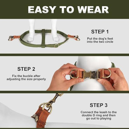 Didog Step in Dog Harness with Metal Buckles, Freedom Nylon Dog Halter Vests for Medium Dogs Easy Walking Training(M:Chest 19-28", Green) - color: Green, size: M: Chest 19-28", Fit 15-30 lbs