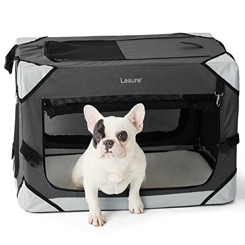 Lesure Collapsible Dog Crate - Portable Travel Kennel for Small Dog, 4-Door Pet Crate with Mesh Windows, Indoor & Outdoor, Charcoal Gray - color: Charcoal Grey, size: 26.0"L x 18.0"W x 18.0"H