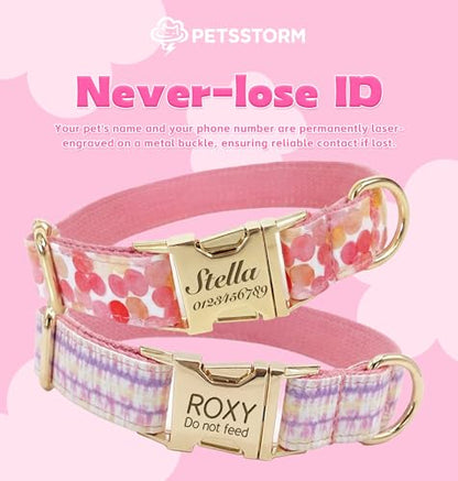 Personalized Polyester Collar, Personalized Polyester Dog Collar with Name and Phone Number, Customizable Laser-Engraved Collar with Metal Quick Release Buckle for Dogs - color: Multicolor Pattern