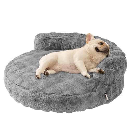 EHEYCIGA Dog Bed Medium Size Dog, Fluffy Small Dog Couch with Removable Washable Cover, Bolster Pet Sofa, Waterproof and Non-Slip, 30" x 30"x 8.5", Grey - color: Grey, size: 30"L x 30"W x 8.5"Th