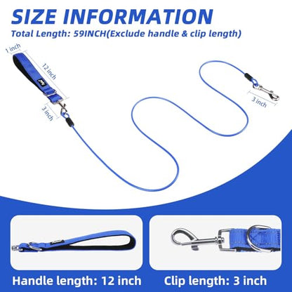 PUPTECK Chew Proof Dog Leash with Detachable Short Leashes Padded Handle Reflective, Heavy Duty Steel Cable Lead for Small Medium Large Dogs Training Walking, Blue 4.9ft - color: Blue