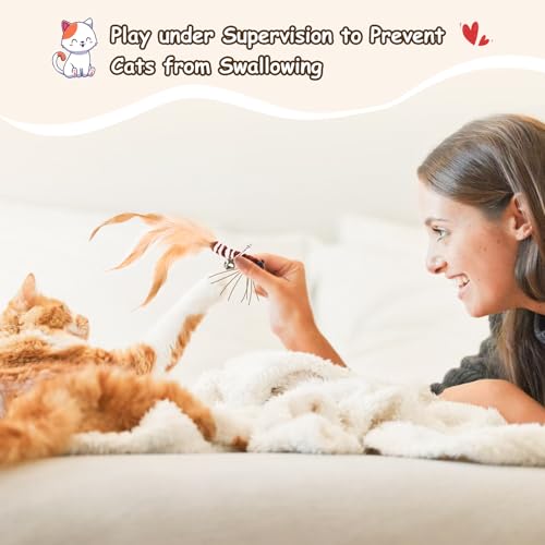 ORSDA Cat Toys, Cat Feather Toy for Indoor Cats, Replacement Teaser, Interative for Cats with Bell, Kitten Toys