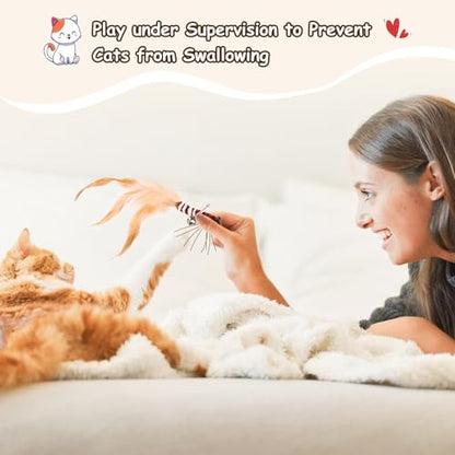 ORSDA Cat Toys, Cat Feather Toy for Indoor Cats, Replacement Teaser, Interative for Cats with Bell, Kitten Toys