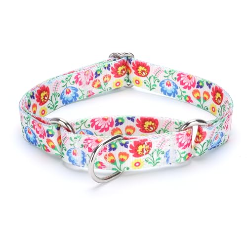 Martingale Dog Collars - Flower Multicolor Cute Patterns, Adjustable Nylon Training Dog Collar Suitable for Boy and Girl Dogs Medium Large Dogs (M, White2) - color: White2, size: M
