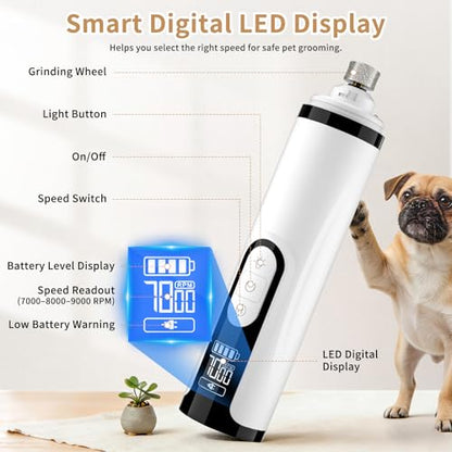 2026 New Dog Nail Grinder Quiet - Painless Pet Nail Grinder for Dogs - 3 Modes Dog Nail Trimmer with Guard & 2 LED Lights -Silent Nail Groom for Small/Medium/Large Dogs and Cats Electric Pet Claw Care