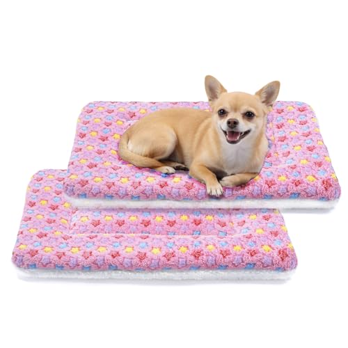 Mora Pets Dog Bed Crate Pad Ultra Soft Pet Bed with Cute Star Print Washable Reversible for Large Medium Small Dogs 21 x 12 inch 2 Pack Pink - color: pack - Pink/Pink, size: 22-Inch