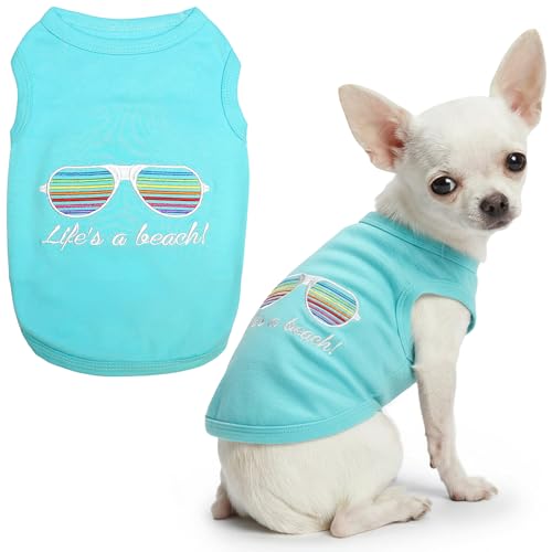 Parisian Pet Beach Dog Shirt – 100% Cotton Shirts for Small Dogs – Sleeveless Pet Vest – Lightweight and Breathable Dogs Apparel – Cute Summer Dog Clothes - Stretchy T Shirts for Pets - size: XX-Small
