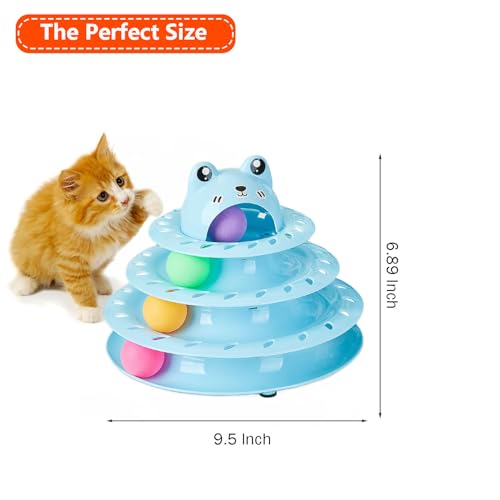 Cat Toys, 4-Level Turntable Ball Track Interactive Cat Toy for Indoor Cats, Self Play Fun Roller with Colorful Rotating Ball Puzzle Exercise Kitten Toys (Blue) - color: Blue