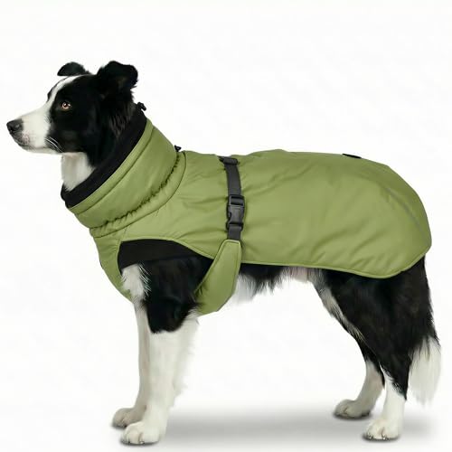 Dog Winter Coat, Warm Puffer Jacket with Fur-Safe Buckle & Leash Hole for Cold Weather, Water-Repellent Snow Vest, Breathable Thermal Apparel for Hiking & Active Dogs (Green, X-Large) - color: Green, size: X-Large