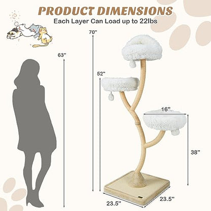 Tangkula Tall Cat Tree, 70 Inch Multi-Level Large Cat Tower with 3 Warm Perches, 3 Jingling Balls, Sisal Scratching Posts & Board, Modern Cat Tree for Indoor Cats Large Adult - color: White