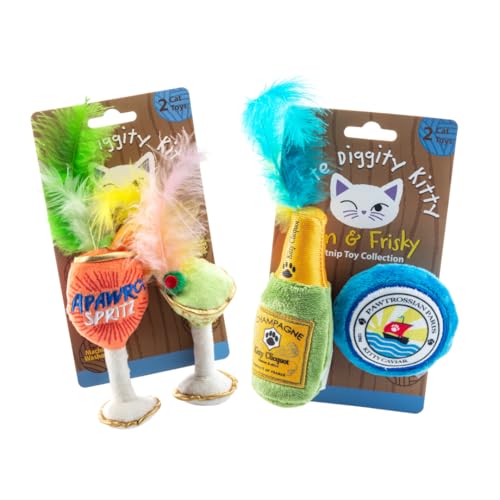 Haute Diggity Kitty Clicquot Champagne & Caviar + Kitty Cocktails Apawrol Spritz & Cattini Set, Plush Cat Toys Catnip Filled with Interactive Crackle Sound, Safe, Durable Toys for Cat & Kitten, 4 Pcs - style: Kitty Clicquot & Caviar + Apawrol Spritz & Cat