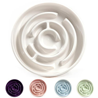 Ceramic Slow Feeder Dog Bowls with Anti-Slip, Slow Feeder & Non-Slip Design, Boredom and Anxiety Reducer, Suitable for All Breed Dogs and Cat (Ceramic-White) - color: Ceramic-White