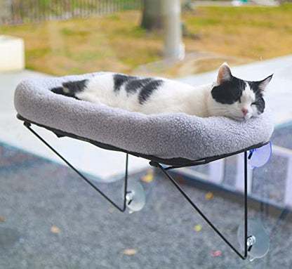 Zakkart Cat Window Perch - 100% Metal Supported from Below - Comes with Warm Spacious Pet Bed - Cat Window Hammock for Large Cats & Kittens - for Sunbathing, Napping & Overlooking (Grey) - color: Gray
