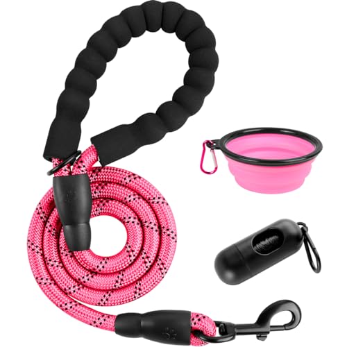 BARKBAY Dog Leashes for Large Dogs Heavy Duty Dog Leash 4/5/6 FT with Comfortable Padded Handle and Highly Reflective Threads for Medium Large Dogs Walking Training Running (4FT-1/2'',Pink) - color: Pink, size: 4 Feet