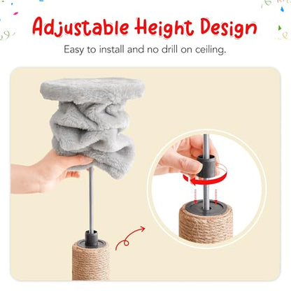 Cat Tree, Floor to Ceiling Cat Tower Adjustable Height [92.9-102.4in=235-258cm], 7 Tiers Cat Climbing Play House with Fully Sisal Scratching Post,Cozy Condo&Hammocks for Indoor Cats,Light Grey - color: Light Grey2.0