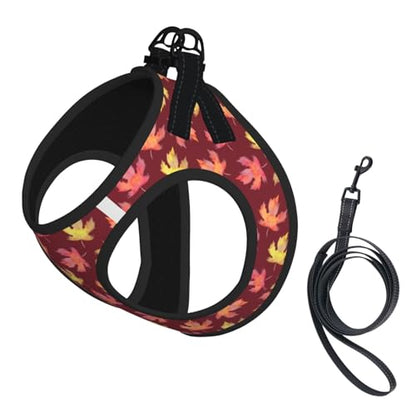 Maple Leaf Pattern Pet Harness Escape Proof Dog Harness Adjustable Mesh Padded Reflective Dog Vest Harness and Leash Set Small - color: Style 6, size: Small