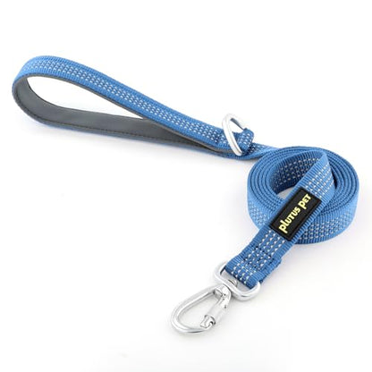 Plutus Pet Heavy Duty Dog Leash with Lockable Aluminum Carabiner, 4/6 Feet Long, Double-Sided Reflective Nylon, Padded Handle, for Puppy, Small, Medium and Large Dogs (Blue, 4/5" x 4') - color: Blue, size: 4/5" x 4'